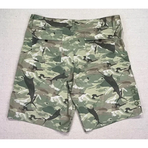 AFTCO Mens 36 Marlin Camo Fishing Cargo Shorts Green Ripstop 6 Pocket - Picture 6 of 8